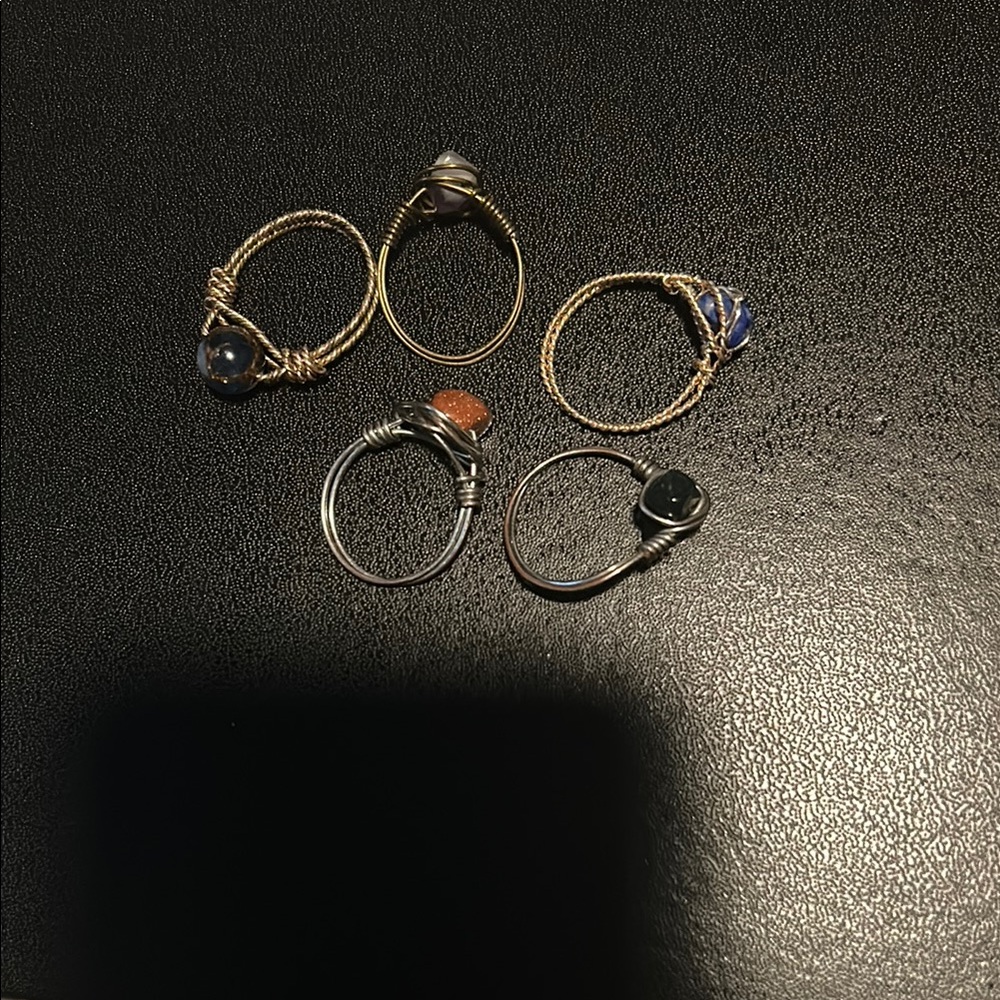 Elegant Wire-Wrapped Stone Rings Set